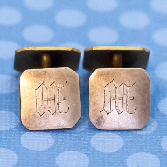 Vintage Chained Link Center Design Geometric Gold Filled Cuff Links by S&S - M32 - Picture 2 of 3